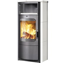 Kaminofen mit Brennholz hinter Glas