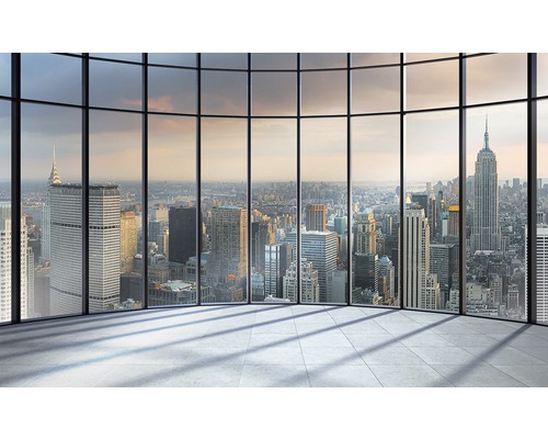Fototapete Vlies 1510 VEXXL New York Fenster Skyline 3-tlg. 312 x 219 cm Büroraum mit Panoramafenster und Blick auf eine Stadt
