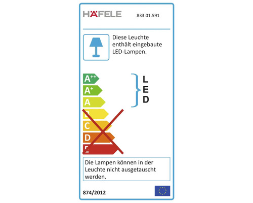 Energieeffizienzlabel mit Informationen zur Lampe und integrierten LEDs