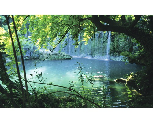Fototapete Vlies 1783 VEXXL See mit Wasserfall 3-tlg. 312 x 219 cm Landschaft mit Wasserfall und üppiger Vegetation