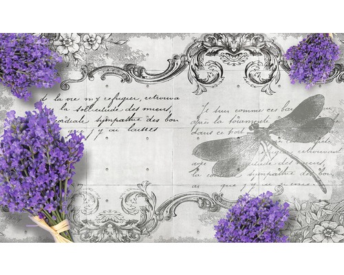 Fototapete Vlies 1799 VEXXL Lavendel und Libelle 3-tlg. 312 x 219 cm Tapete mit Lavendel, Ornamenten und Libelle
