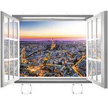 Wandbild mit Fensterrahmen-Motiv und Blick auf Paris bei Dämmerung