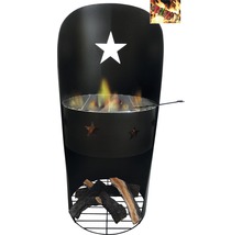 Gartengrillkamin mit Sternmuster und Holzlager