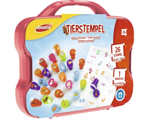 Joustra Tierstempel Set mit 26 Stempeln und Malblock