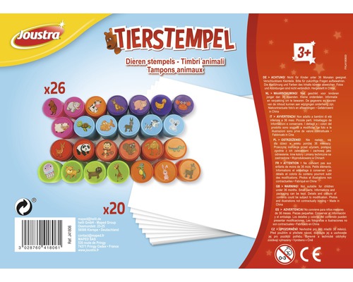 Tierstempelset mit 26 Stempeln und 20 Blatt Papier