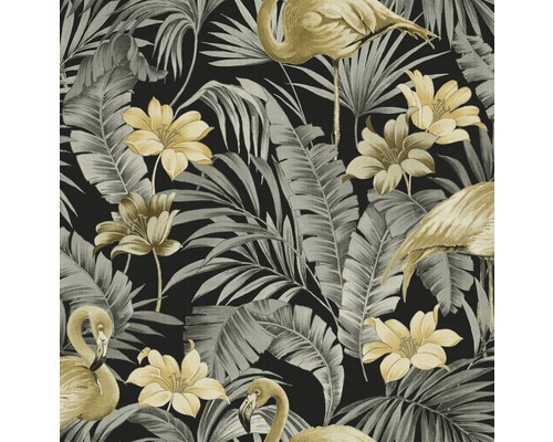 Vliestapete 106740 Sandrine Tropics Dark chiq Tapete mit Flamingos, Blättern und Blüten