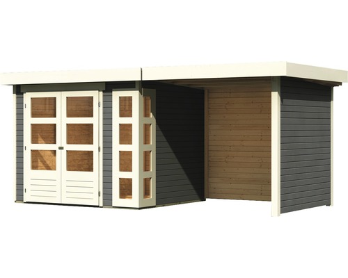 Gartenhaus mit Doppeltür und seitlichem Anbau