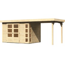 Holzgartenhaus mit Doppeltür und Carport-Anbau