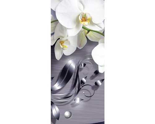 Fototapete Vinyl 2159 SKT Türtapete selbstklebend Weiße Orchidee 1-tlg. 91 x 211 cm Dekoratives Paneel mit Orchideen und floralen Elementen