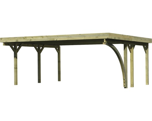 Holzcarport mit Flachdach und mehreren Stützpfosten