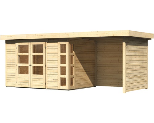 Holzgartenhaus mit Doppeltür und Anbau