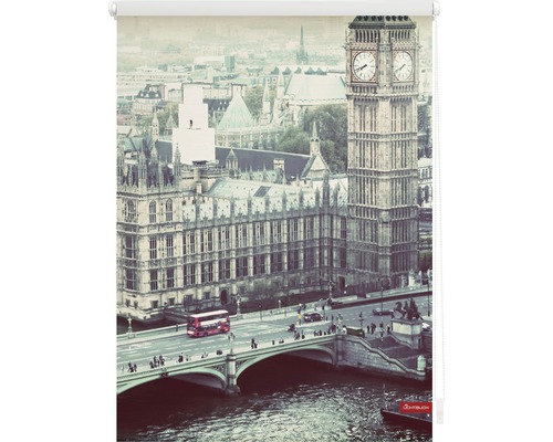 Rollo mit einem Motiv von London, das den Big Ben und eine rote Doppelstockbus zeigt.