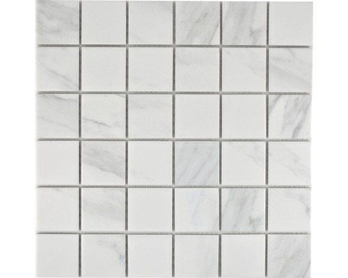 Keramikmosaik Carrara CIM Q48 CR 30,6x30,6 cm weiß Quadratische Mosaikfliese mit Marmoroptik