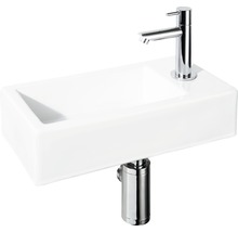 Handwaschbecken-Set Differnz Sarthe rechteck inkl. Ablaufventil,Designsiphon,Standventil 37,5x18,5 cm weiß chrom-thumb-0