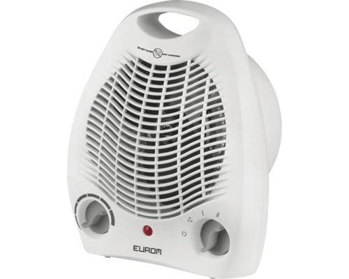 Weißer Elektroheizer mit Ventilator und Tragegriff