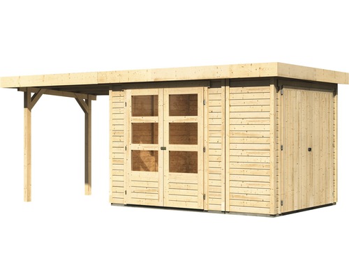 Holzgartenhaus mit Anbau und Doppeltür