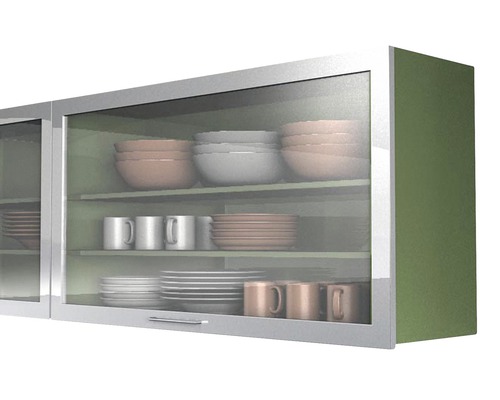 Wandschrank mit Glastüren und Geschirr