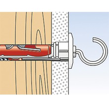 Illustration einer Dübelbefestigung mit Haken in einer Wand