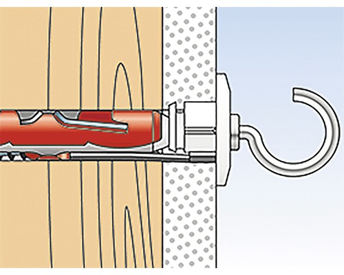 Illustration einer Dübelbefestigung mit Haken in einer Wand