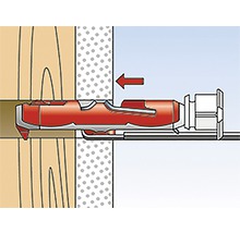 Illustration einer Dübelmontage in Holz und Mauerwerk