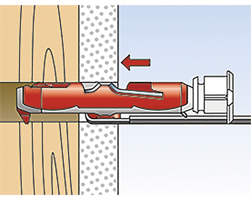Illustration einer Dübelmontage in Holz und Mauerwerk