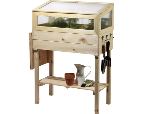 Hochbeet aus Holz mit Ablagefläche und Anzuchtkasten