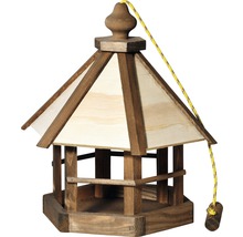 Vogelhaus aus Holz mit Seilaufhängung