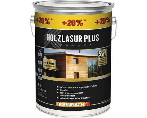 Hornbach Holzlasur Plus teak 6 L 20% gratis
