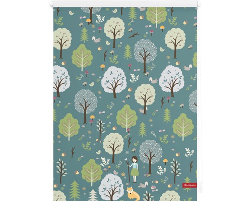 Rollo mit Waldmotiv, inklusive Bäume, Tiere und Waldfee
