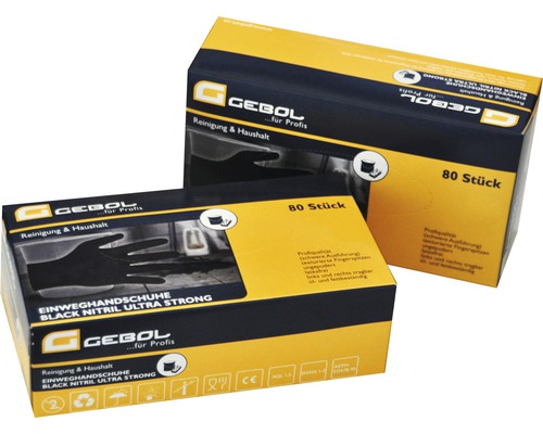 Zwei Packungen Gebol Einweghandschuhe aus schwarzem Nitril für Reinigung und Haushalt mit je 80 Stück