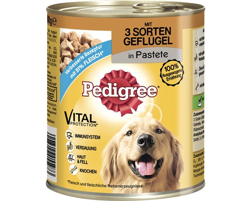 Hundefutter nass, Pedigree Adult mit 3 Sorten Geflügel - Classic 800 g