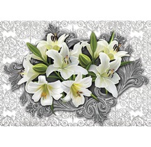 Dekorative Tapete mit Lilien und floralen Ornamenten