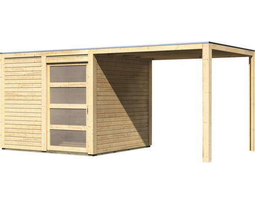 Holzgartenhaus mit seitlichem Anbau