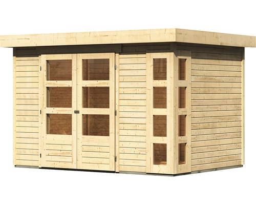 Gartenhaus aus Holz mit Glastüren