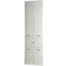 Weißer Hochschrank mit mehreren Türen und einer Schublade