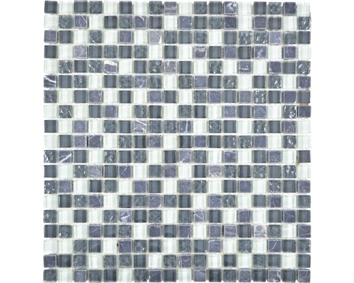 Glasmosaik mit Naturstein XCM M810 30,5x32,2 cm grau Quadratische Mosaikfliese aus Glas und Naturstein