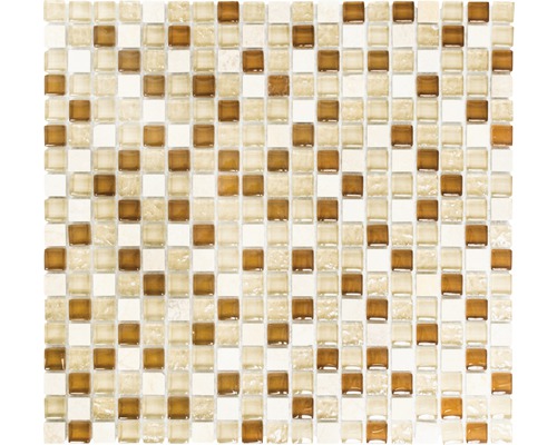 Glasmosaik mit Naturstein XCM M820 30,5x32,2 cm beige braun Mosaikfliese mit Glas- und Marmorelementen