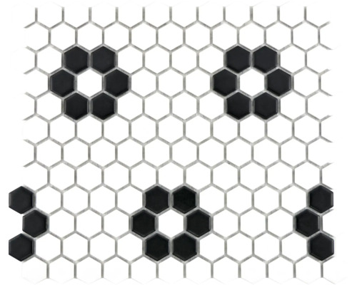 Keramikmosaik Hexagon HX030 26,0x30,0 cm weiß schwarz