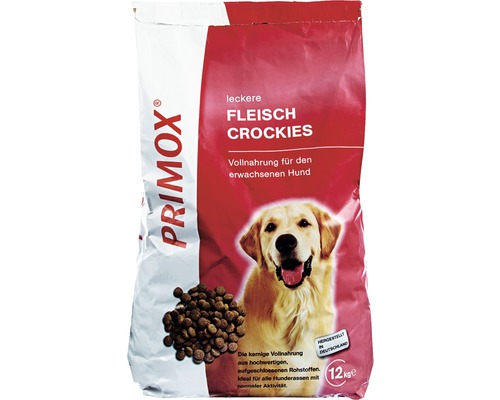 Hundefutter trocken, Primox Fleisch Crockies 12 kg PRIMOX Fleisch Crockies Vollnahrung für erwachsene Hunde, 12 Kilogramm