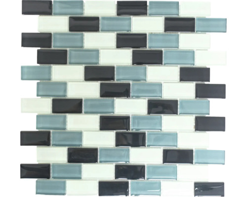 Glasmosaik Crystal XCM B825 31,0x32,2 cm schwarz grau weiß Mosaikmatte aus Glas mit rechteckigen Steinen