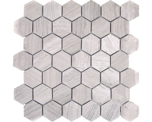 Natursteinmosaik Marmor MOS HXN 2012 29,8x30,5 cm grau Mosaikfliese mit sechseckigem Muster