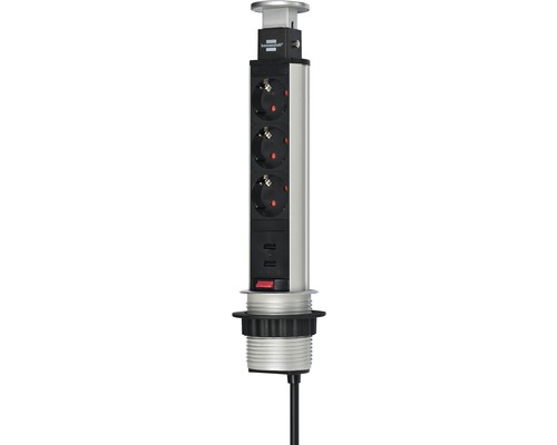 Steckdosenleiste Brennenstuhl® versenkbar 3-fach mit USB Tower Power Charger 3G1,5 silber 2 m