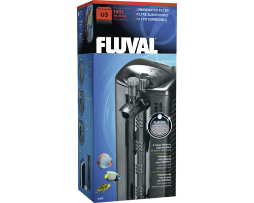 Aquarium-Innenfilter Fluval U3 kompl mit Filtermedien ca. 600 l / h für Aquarium bis ca. 90 -150 l