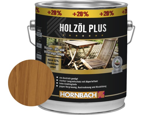 HORNBACH Holzöl Plus teak 3 l (20 % Gratis!)