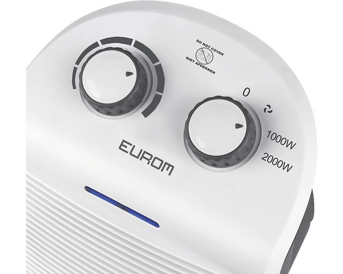 Nahaufnahme eines Heizlüfters der Marke Eurom mit Drehreglern zur Temperatureinstellung