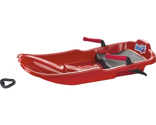 Roter Rodelschlitten mit Zugseil und Griffen