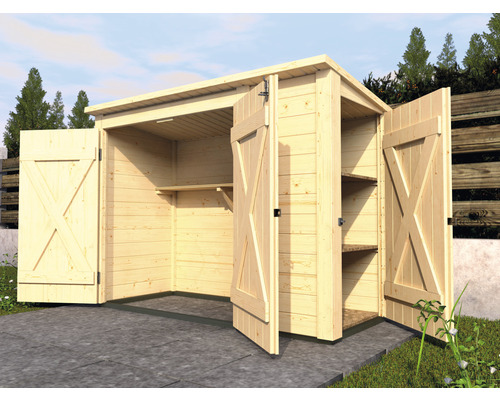 Gartenschrank weka Multibox 367 inkl. Regalsystem 205x84x152 cm natur Holz Geräteschuppen mit offenen Türen und Regalen
