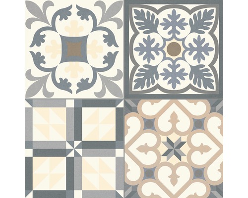 Dekorative Bodenfliesen mit floralen und geometrischen Mustern