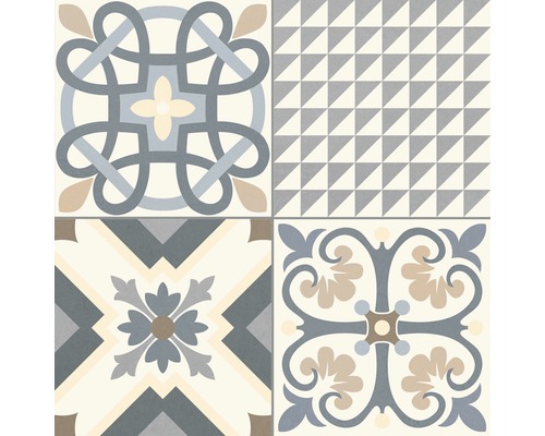 Dekorative Fliesen mit geometrischen und floralen Mustern