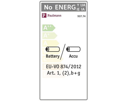 Paulmann Energieetikett mit Angaben zu Batterie und Akku